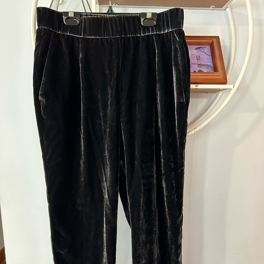 Ann Taylor Medium M Gray Velour Elastic Waistband Pants Pockets NWOT